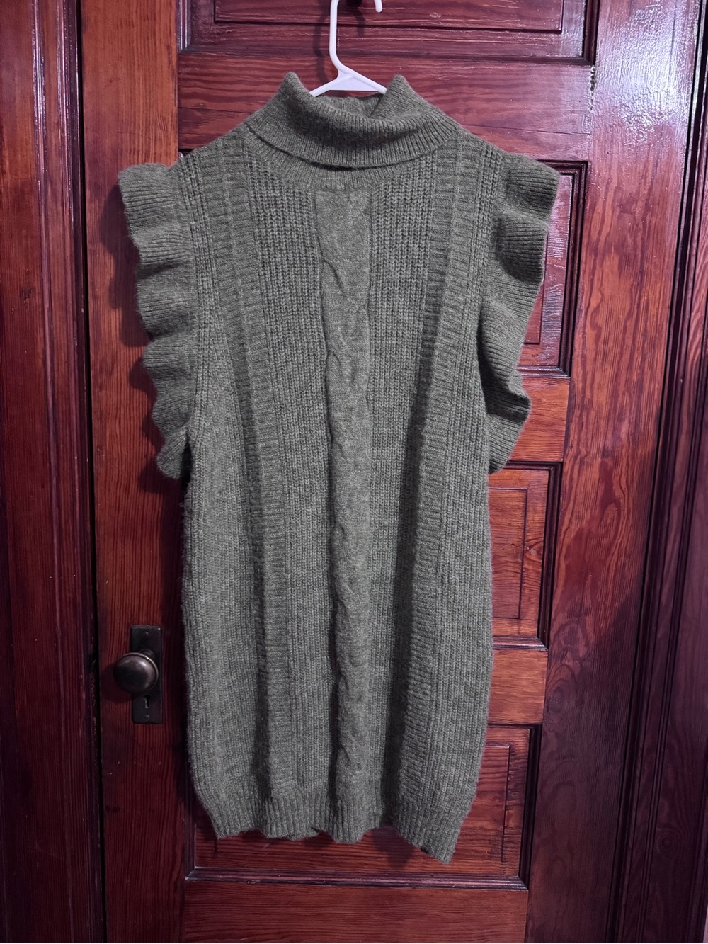 Entro Olive Green Cable-Knit Turtleneck Sweater Dress – Medium